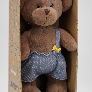 Мягкая игрушка в большой подарочной коробке  Мишка Аха "Шоколад", 33см в шортиках с лямкой, 904533S-1L