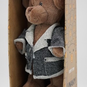 Мягкая игрушка в большой подарочной коробке  Мишка Аха "Шоколад", 33см в стильном блейзере, 904533S-2L