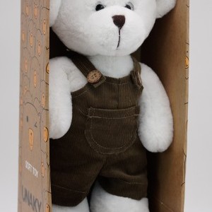 Мягкая игрушка в большой подарочной коробке Медведица Сильва, 33 см,в вельветовом комбинезоне с карманом на груди, 0913333S-10L